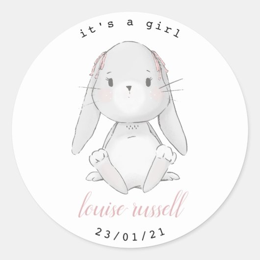 Sticker Rond baby shower bébé lapin (Devant)