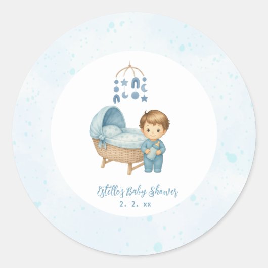 Sticker Rond Baby shower bébé mignonne Blue Mobile Lit bébé (Devant)