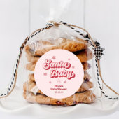 Sticker Rond Baby shower bébé Père Noël rose Favoriser