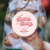 Sticker Rond Baby shower bébé Père Noël rose Favoriser