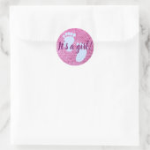 Sticker Rond Baby shower bébé PInk Denim personnalisé (Sac)