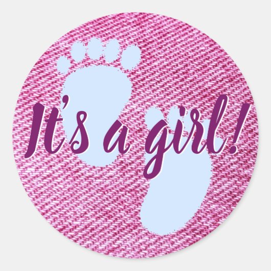 Sticker Rond Baby shower bébé PInk Denim personnalisé (Devant)
