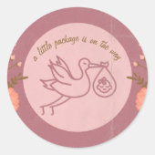 Sticker Rond Baby shower-bébé sur la cigogne (Devant)