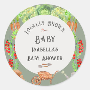 Sticker Rond Baby-Shower Bébé Vert Sauge de Production Locale