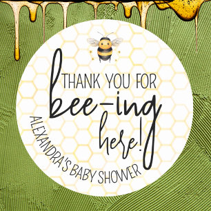 Sticker Rond Baby shower Bee Honeycomb Merci Favor