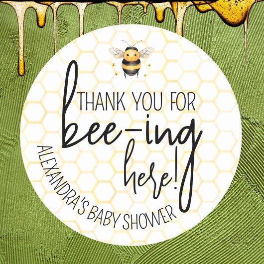 Sticker Rond Baby shower Bee Honeycomb Merci Favor