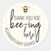 Sticker Rond Baby shower Bee Honeycomb Merci Favor (Devant)