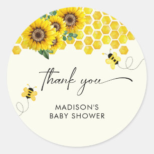 Sticker Rond Baby shower Bee & Sunflower