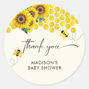 Sticker Rond Baby shower Bee & Sunflower