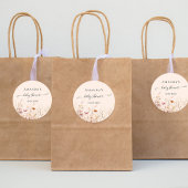 Sticker Rond baby shower beige rose pêche fleur sauvage