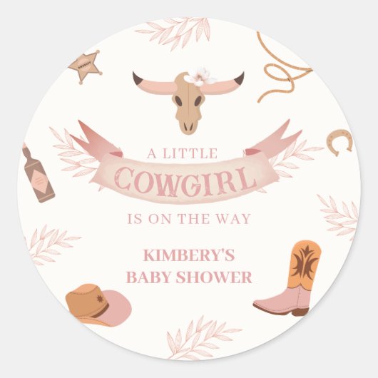 Sticker Rond Baby shower blanc blanc rose neutre (Devant)