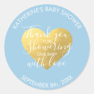 Sticker Rond Baby shower blanc bleu en pastel de coeur de