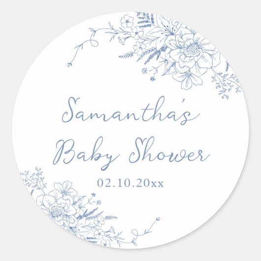 Sticker Rond Baby Shower Bleu (Devant)