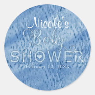 Sticker Rond Baby shower Bleu Abstrait Pluie gouttes Favoriser