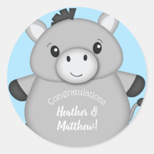 Sticker Rond Baby shower bleu âne