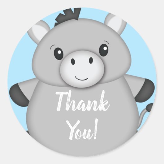 Sticker Rond Baby shower bleu âne (Devant)