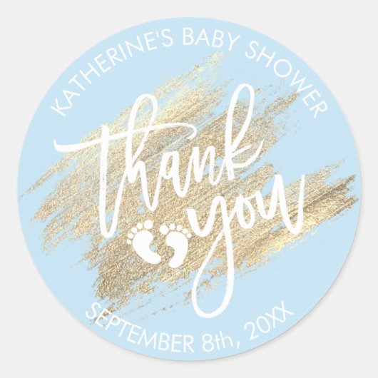 Sticker Rond Baby shower Bleu Bleu Bleu Brush Or (Devant)