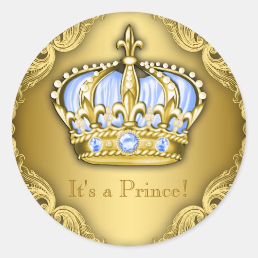 Sticker Rond Baby shower Bleu Bleu et Or (Devant)