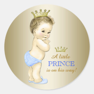 Sticker Rond Baby shower Bleu Bleu et Or