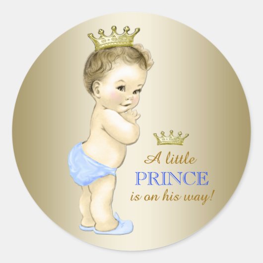Sticker Rond Baby shower Bleu Bleu et Or (Devant)