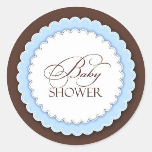 Sticker Rond Baby shower Bleu Brown