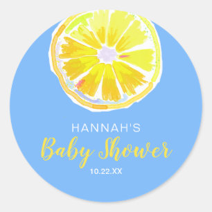 Sticker Rond Baby shower bleu citron-tranche