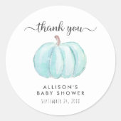 Sticker Rond Baby shower bleu citrouille (Devant)