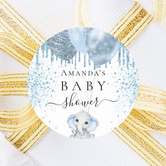 Sticker Rond Baby shower bleu clair parties scintillant mignon