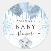 Sticker Rond Baby shower bleu clair parties scintillant mignon  (Devant)