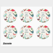 Sticker Rond Baby shower bleu dinosaure (Feuille)