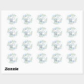 Sticker Rond Baby shower bleu floral Eléphant (Feuille)