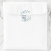 Sticker Rond Baby shower bleu floral Eléphant (Sac)