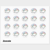 Sticker Rond Baby shower bleu Hydrangea et rose rose Merci (Feuille)