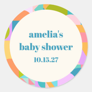 Sticker Rond Baby shower bleu lavande couleur mignon personnali