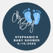Sticker Rond Baby shower bleu marine Oh Boy moderne (Devant)