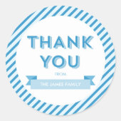 Sticker Rond Baby shower bleu Merci moderne (Devant)