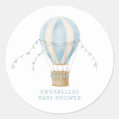 Sticker Rond Baby shower bleu montgolfière aventure (Devant)