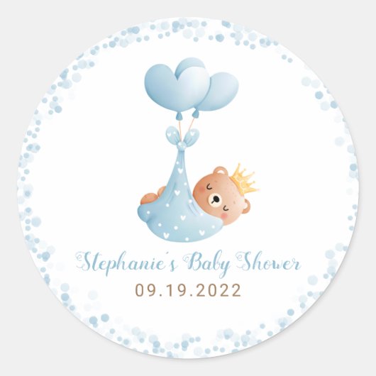 Sticker Rond Baby shower bleu ours garçon (Devant)