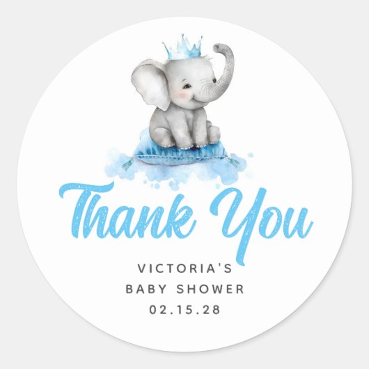 Sticker Rond Baby shower bleu petit Prince Eléphant (Devant)