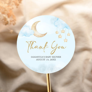Sticker Rond Baby Shower Bleu pour la Lune