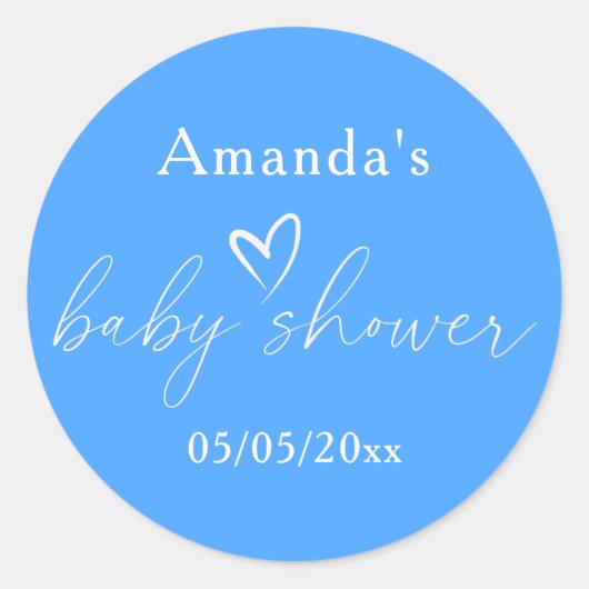 Sticker Rond Baby shower bleu simple minimaliste (Devant)