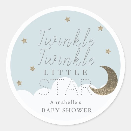 Sticker Rond Baby shower bleu Twinkle Little Star (Devant)