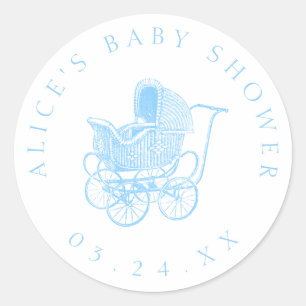 Sticker Rond Baby shower bleu vintage de voiture d'enfant