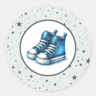 Sticker Rond Baby shower Blue Baby High Tops