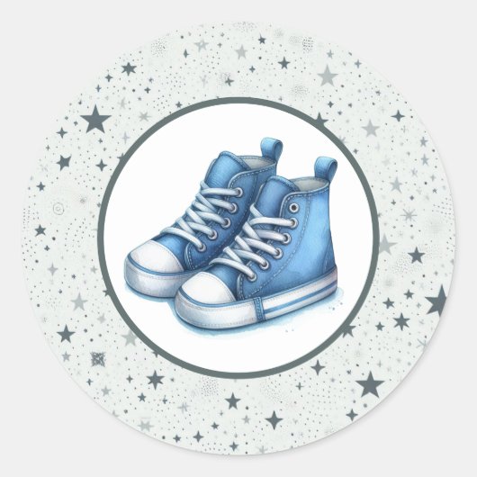 Sticker Rond Baby shower Blue Baby High Tops (Devant)
