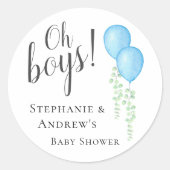 Sticker Rond Baby shower Blue Balloon Twins Couples (Devant)