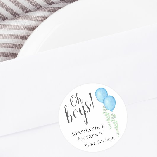 Sticker Rond Baby shower Blue Balloon Twins Couples