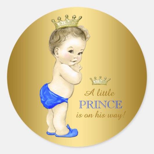 Sticker Rond Baby shower Blue et Gold Prince (Devant)