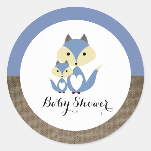Sticker Rond Baby shower Blue Fox Burlap (Devant)