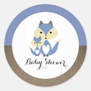 Sticker Rond Baby shower Blue Fox Burlap